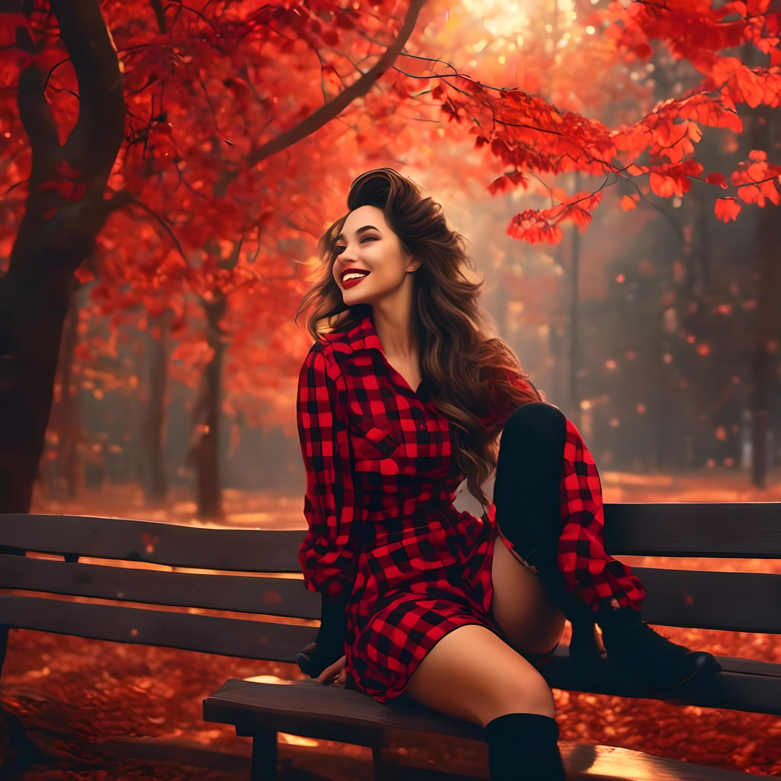 Flirty Woman in Autumn Park, Digital Art