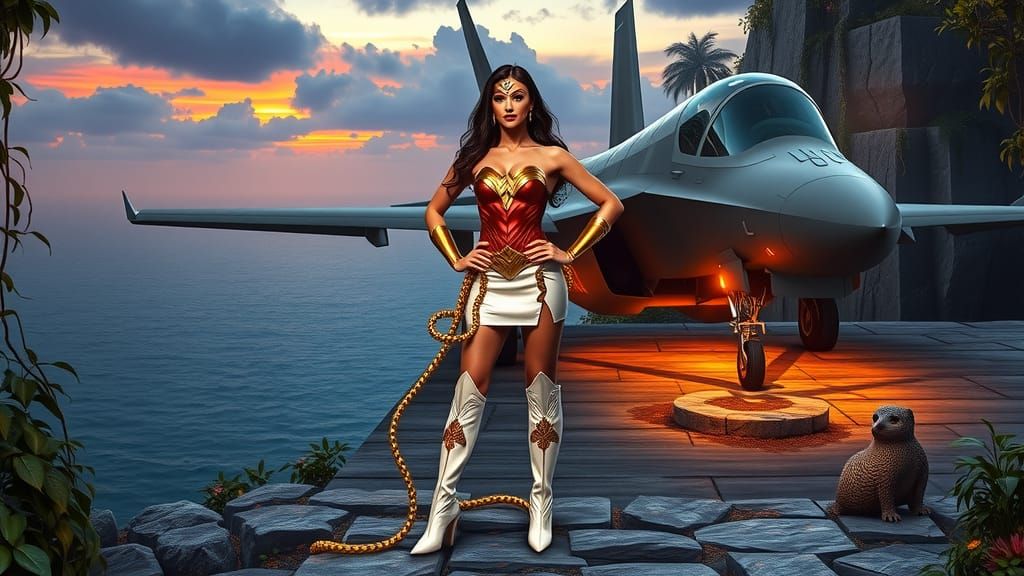 Wonder Woman in Amazon Jungle, Hyperrealistic Digital Art