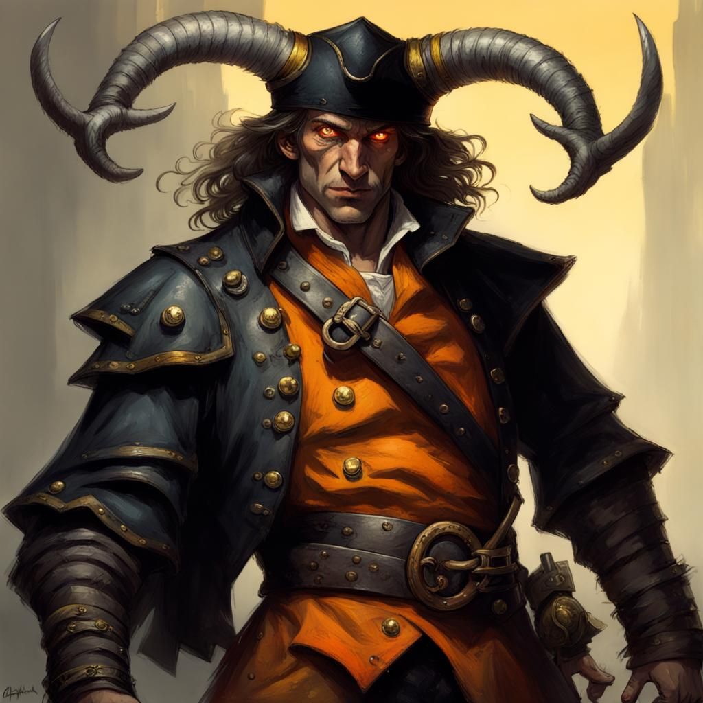 Tiefling Pirate Character in Dark Fantasy Style