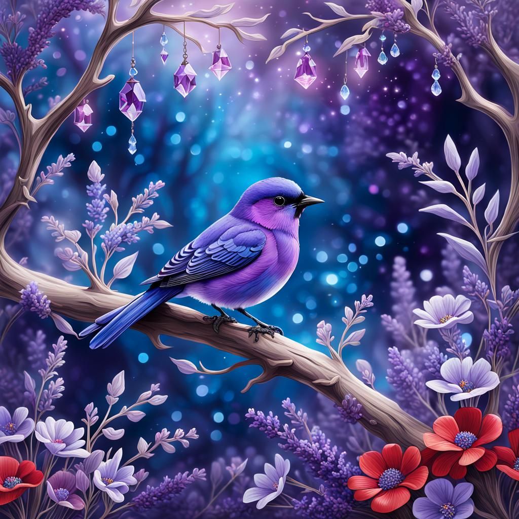 Cute Bird in Amethyst Habitat: Digital Matte Painting