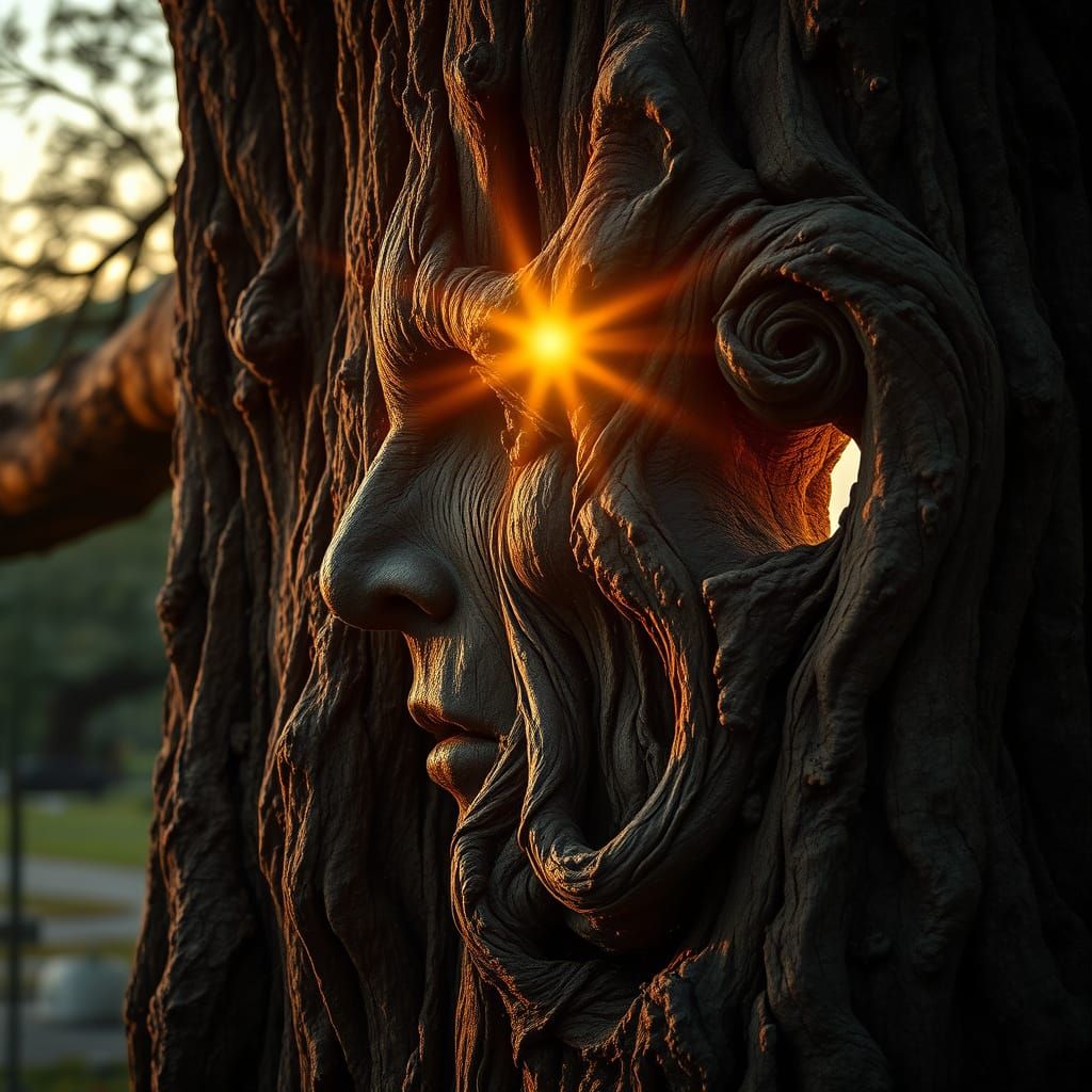Ancient Tree with Face in Bark, Renaissance Style