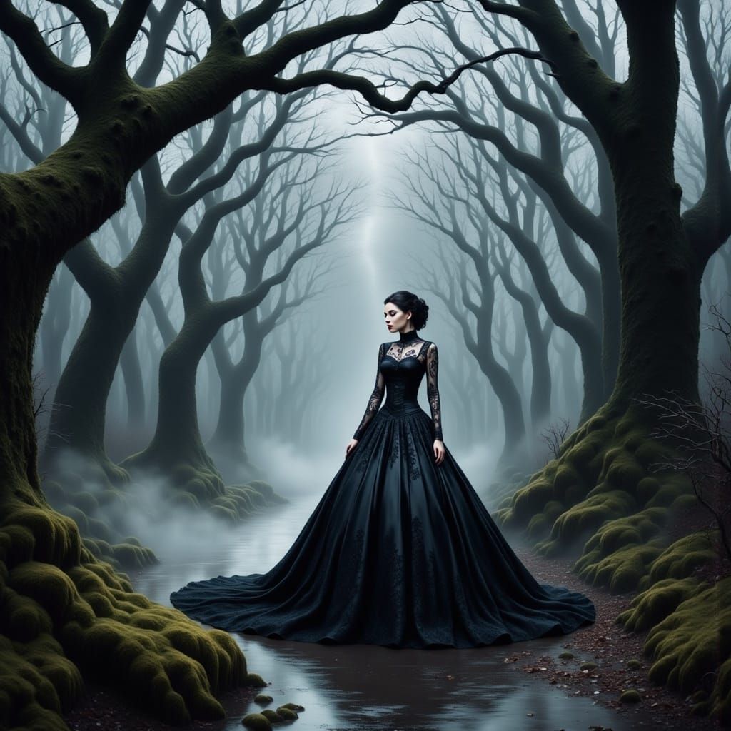 Gothic Model in Overgrown Enchanted Forest