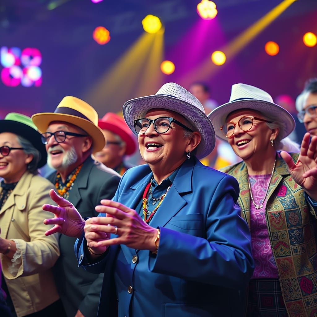 Seniors Dancing at Concert in Pop Art Style