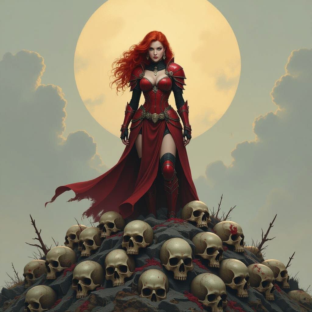 Woman on Skull Hill in Dark Surrealist Style