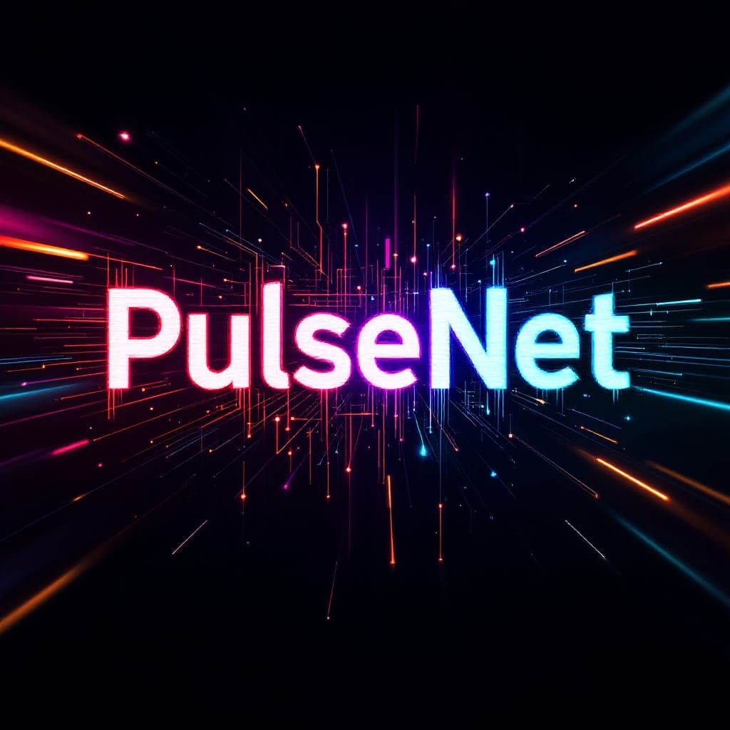 PulseNet Logo: Energetic Typography with Digital Glitch Effe...
