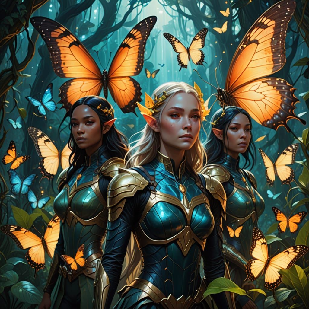Elven Rangers Ride Giant Butterflies Through Alien Jungle
