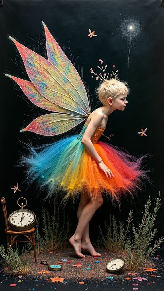 Rainbow Fairy in Dreamlike Darkness as Rayograph