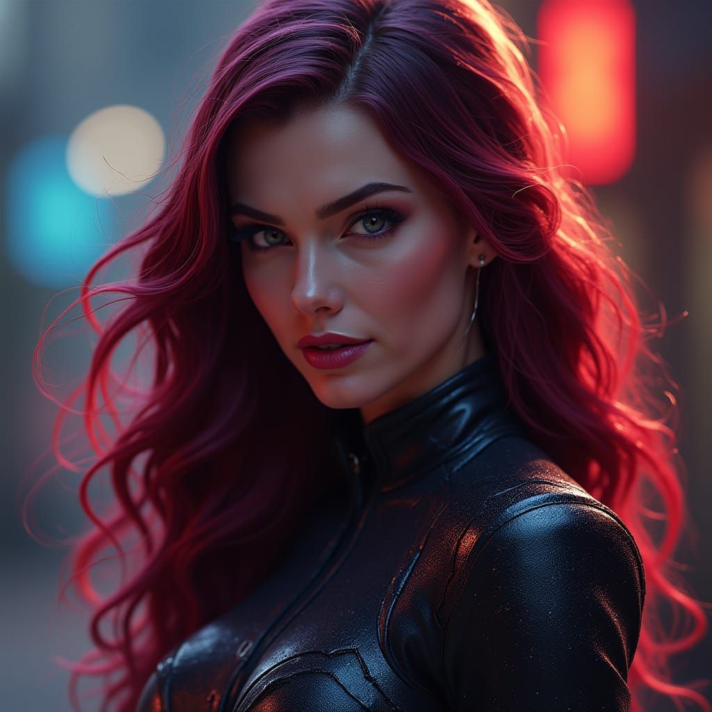 Ethereal Emma Peel: A Triadic Color Portrait in Cyberpunk St...