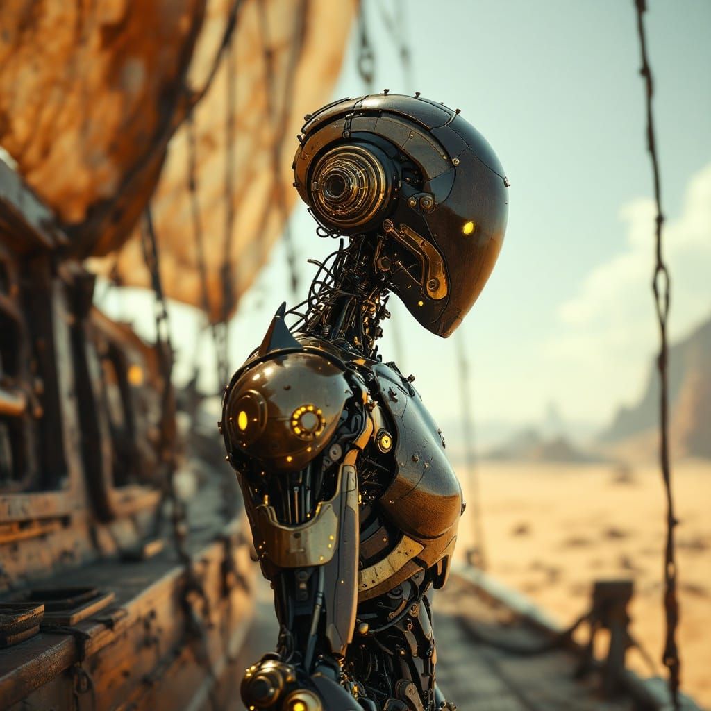 Steampunk Cyborg on Haunted Airship Deck