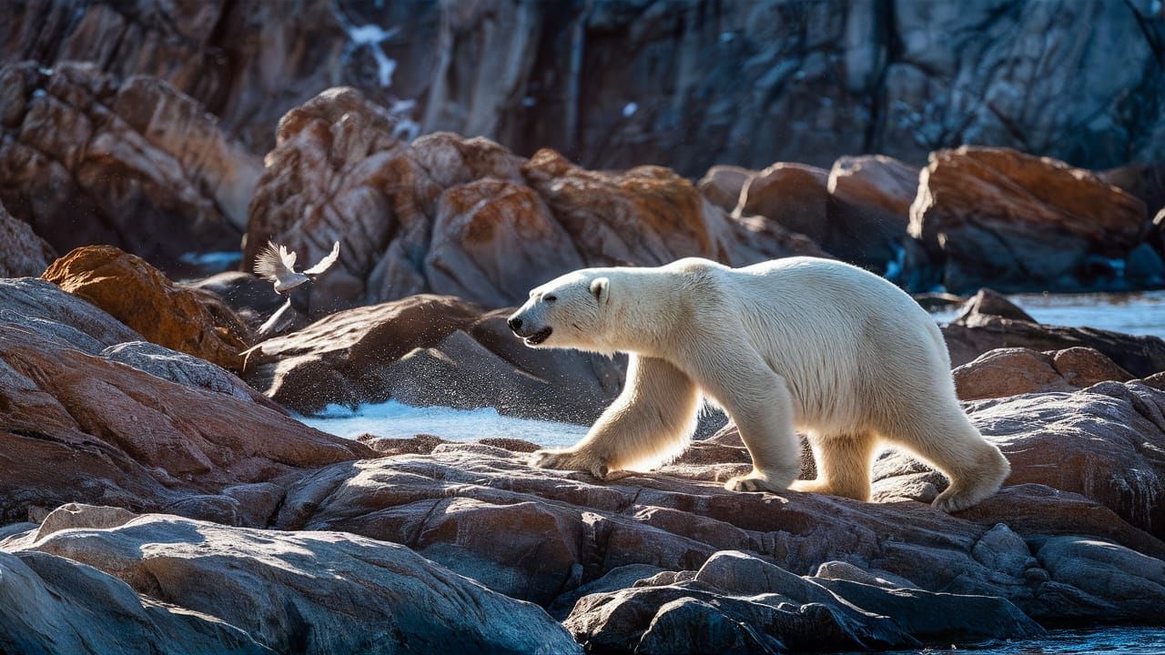 Polar Bear Walking on Rocky Terrain Wildlife Photo