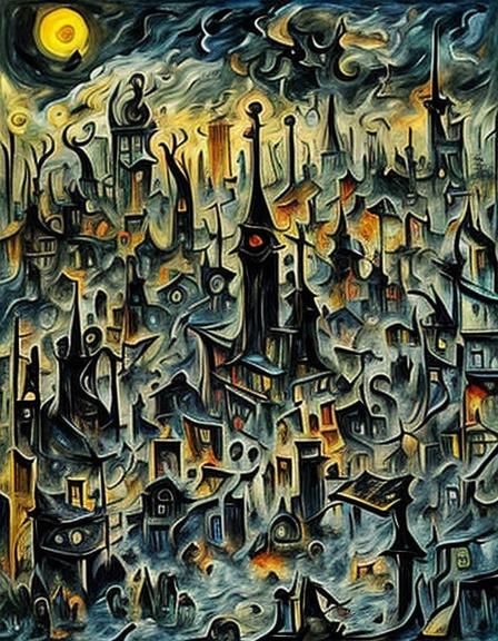 Terrified Figure in Dilapidated Building: Surreal Dream