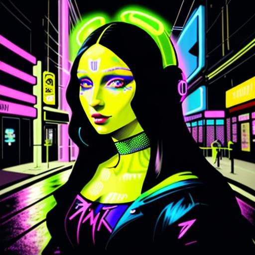 Mona Lisa in Neon Pop Art Style
