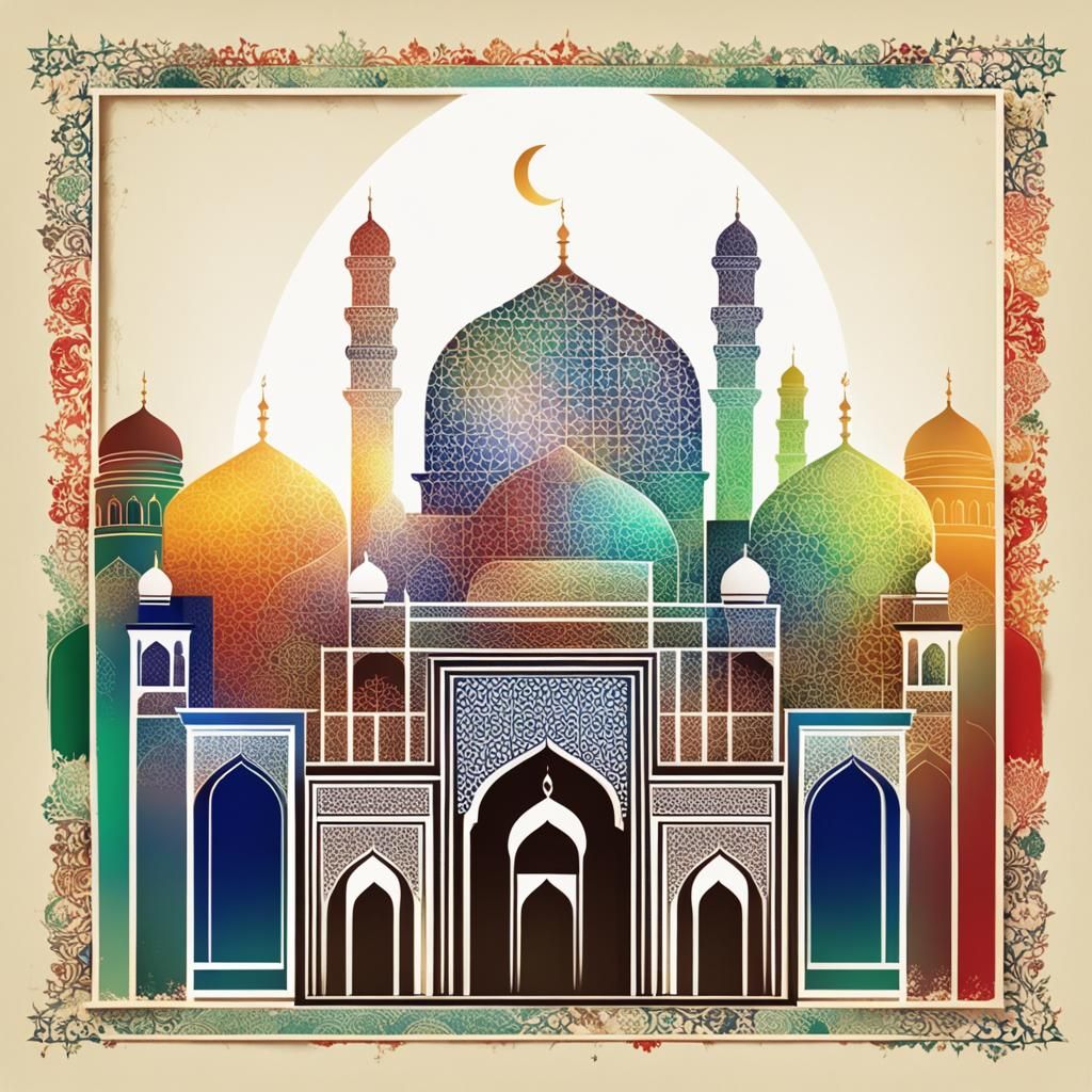 Mosque with Islamic Art in Palestine Colors