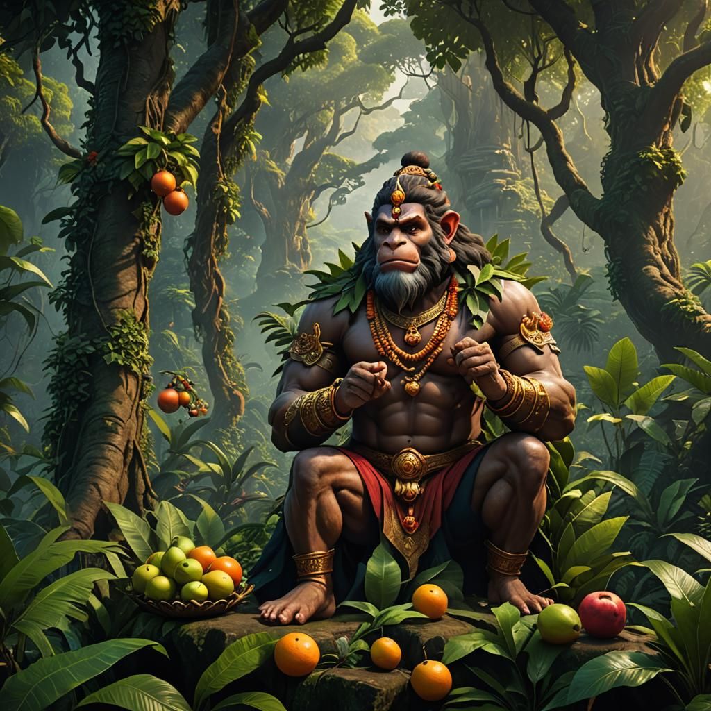 Hanuman in Jungle, Detailed Matte Painting