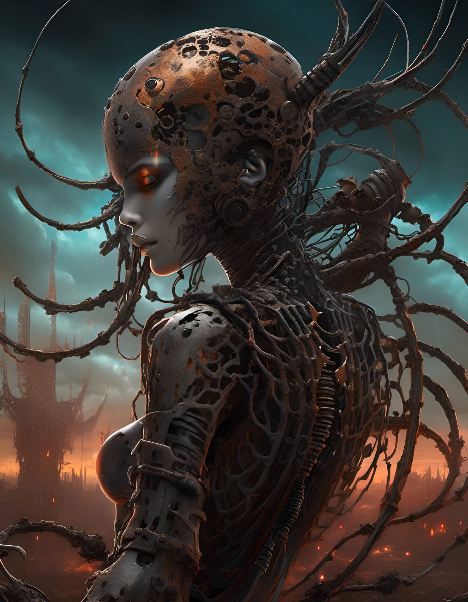 Apocalyptic Cyborg Girl in Ascott Style