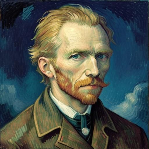 Self-Portrait of Vincent Van Gogh in the Gouache Neon Clouds