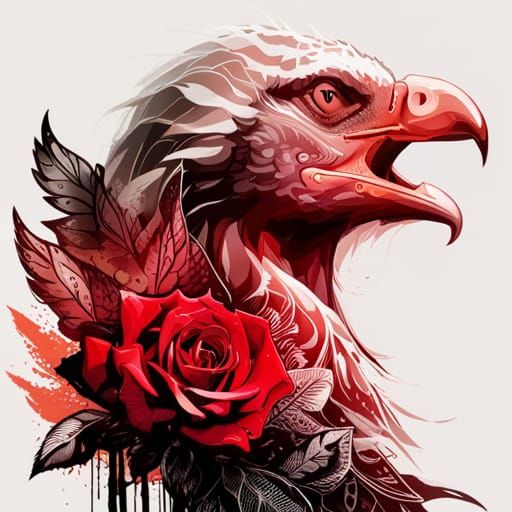 Buzzard and Roses Digital Illustration in Comic Style