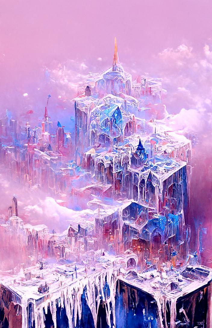 Frozen City with Magic Crystals: Romanticism Digital Paintin...