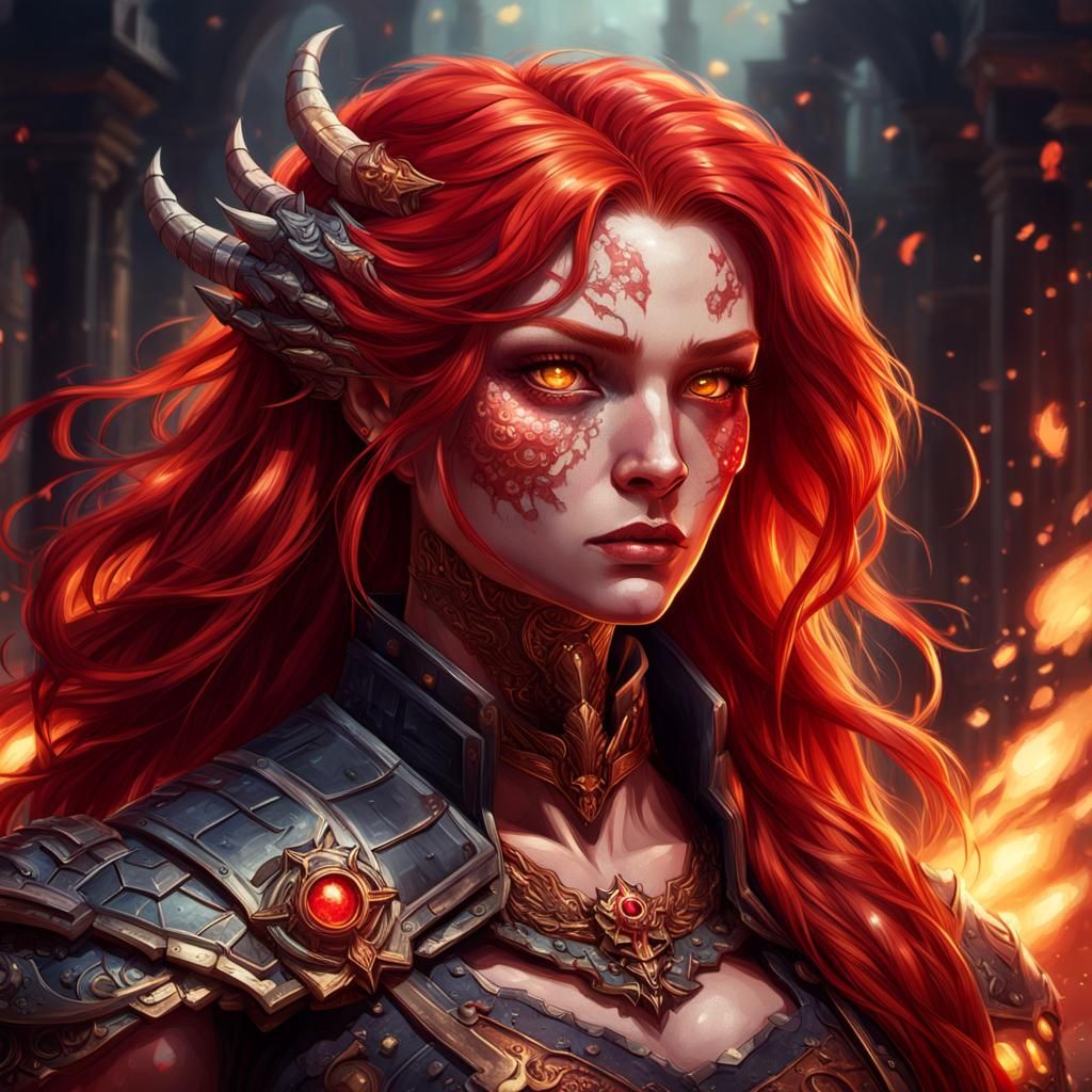 Pixelated Victorian Female Warrior with Red Hair