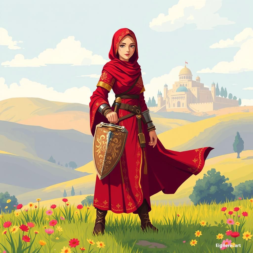 Pixel Art: Middle Eastern Knight in Persian Meadow