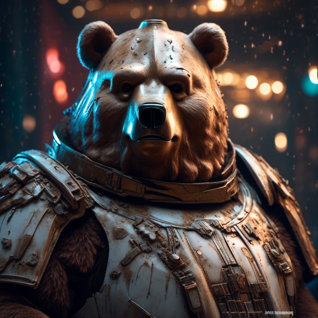 Obese Bear Stormtrooper Portrait in Hyperdetailed Style