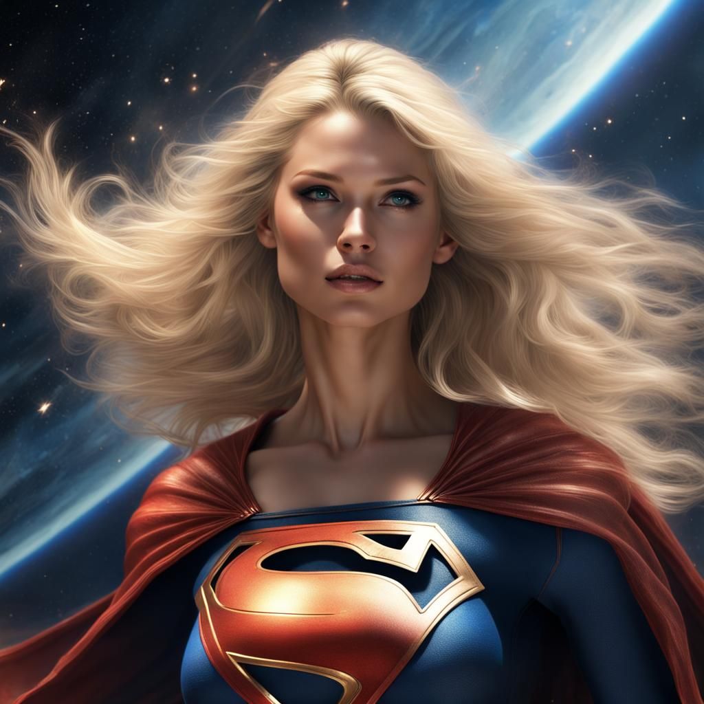 Supergirl Flying Through Space in Art Nouveau Style