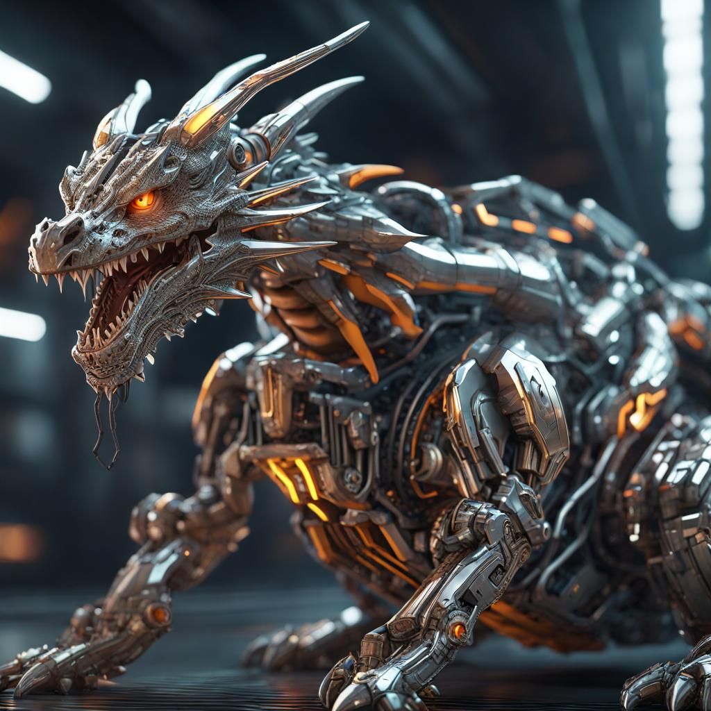 Futuristic Dragon with Intricate Mech Details