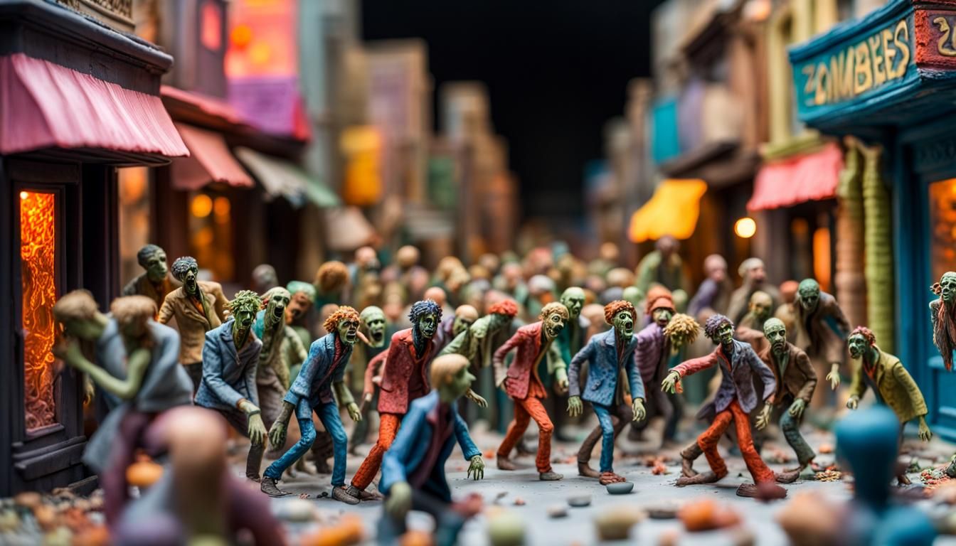Psychedelic Zombie Diorama in Pointillist Style