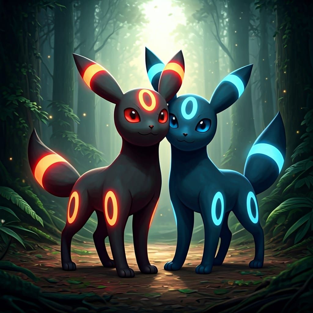 Umbreon Twins in an Enchanted Forest