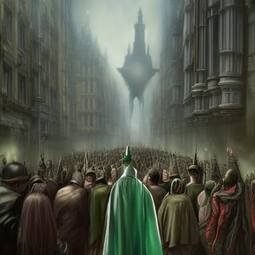 Green-Haired Man Watches Religious Procession