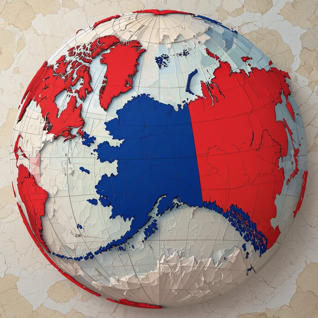 World Map with Alaska in Blue and Red