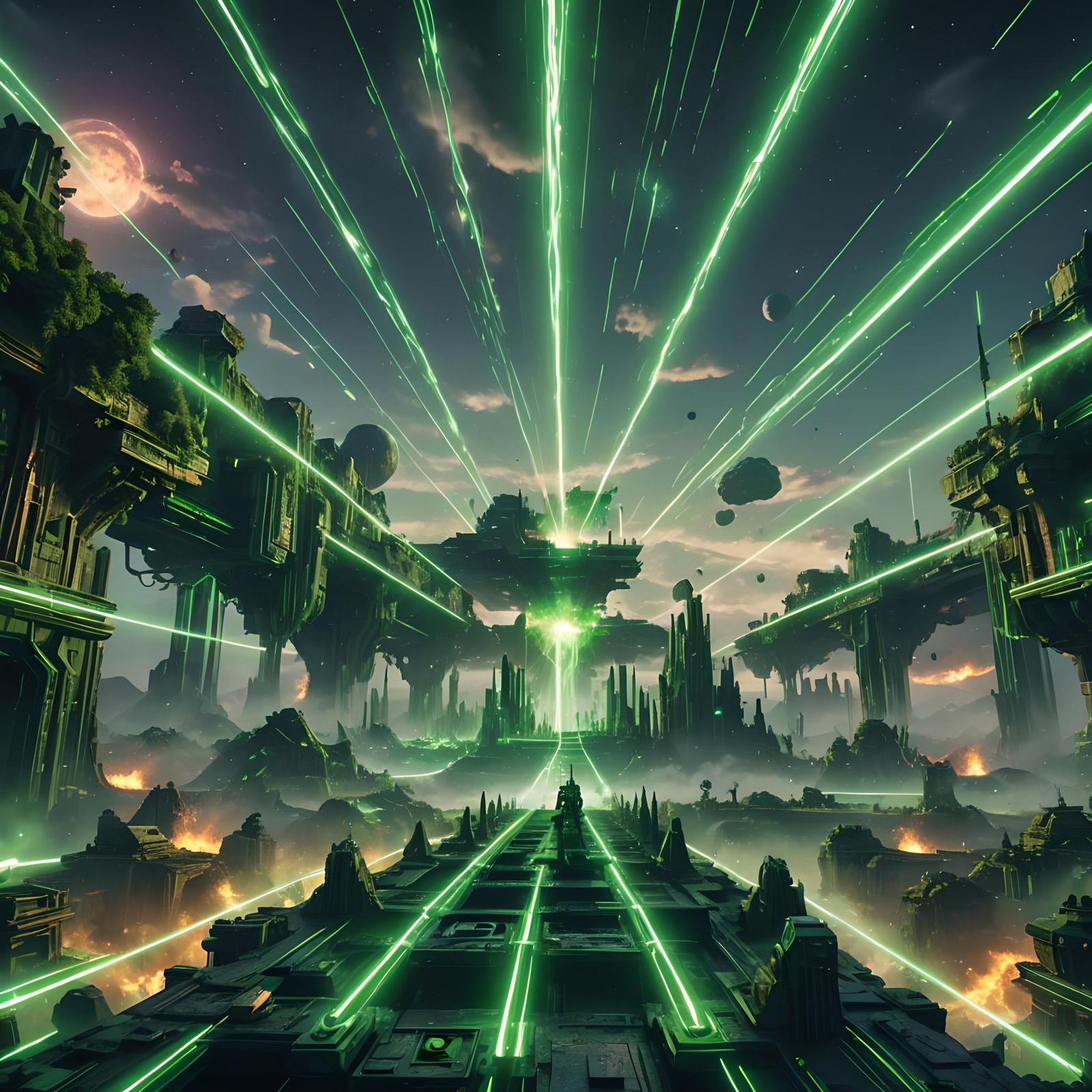 Dubstep Rave with Green Lasers: Digital Concept Art