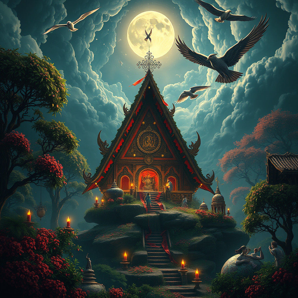 Christmas Night Scene with Tree and Animals