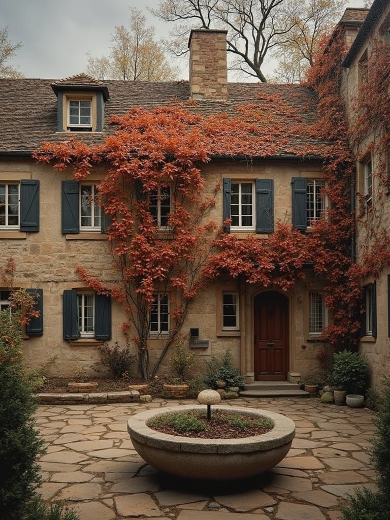 Autumnal Stone Building in Impressionistic Impasto Style