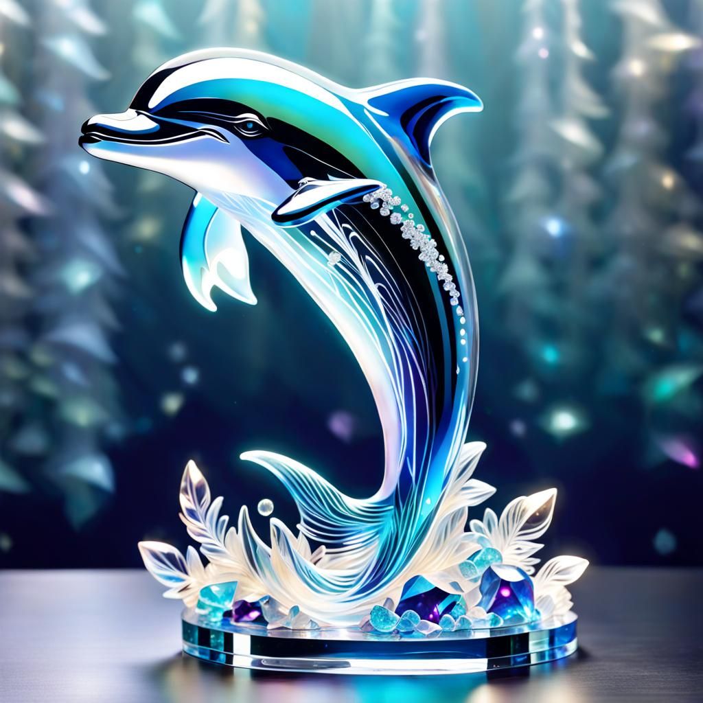 Crystallized Glass Dolphin Sculpture in Pastel Colors