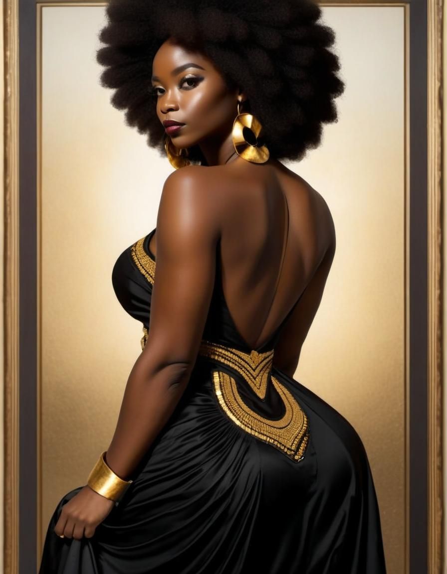 Black Woman in Black and Gold Dress