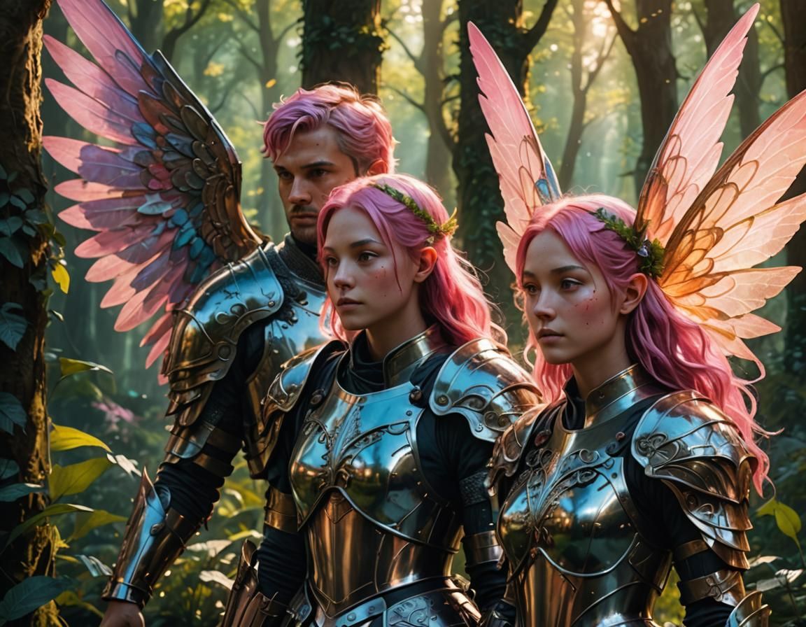 Fairy and Knight in Mystical Forest, Fantasy Art