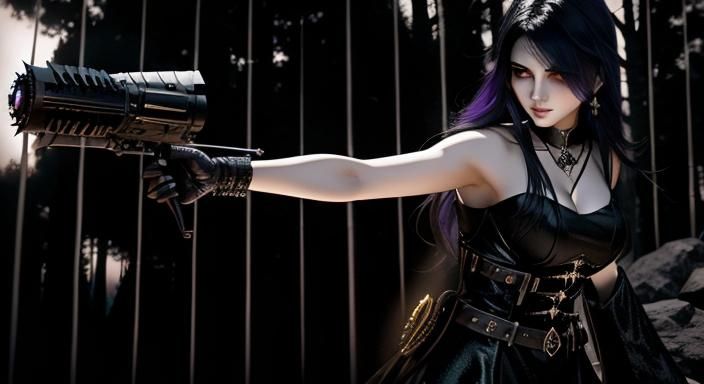 Dark Fantasy Woman on Cliff at Twilight