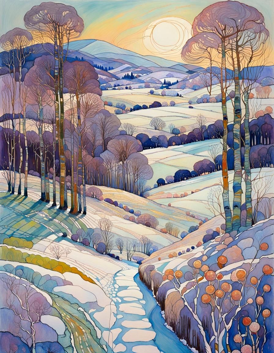 Winter Landscape in Impressionist Style