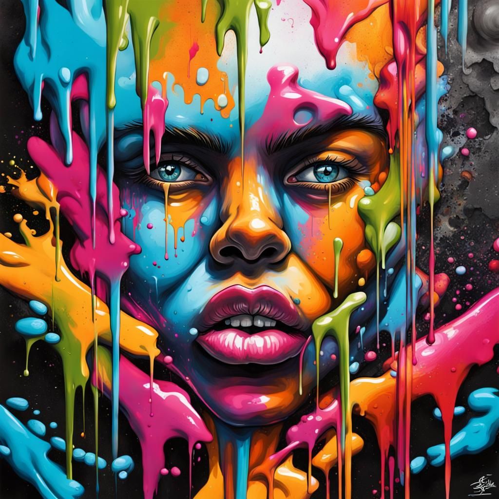 Colorful Polychromatic Graffiti Street Art in Splash Style
