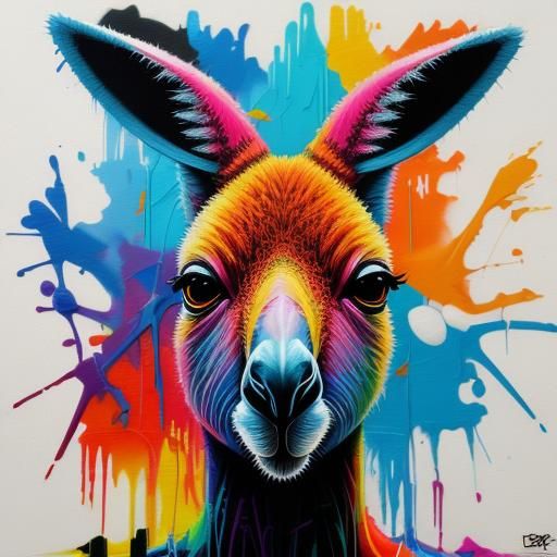 Colorful Kangaroo Graffiti Street Art
