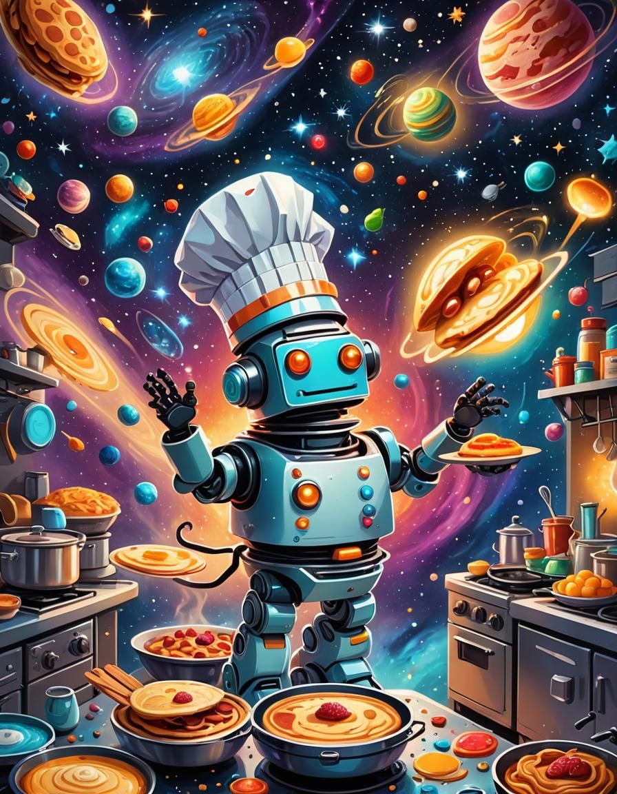 Robot Chef Flips Pancakes in Galaxy Kitchen