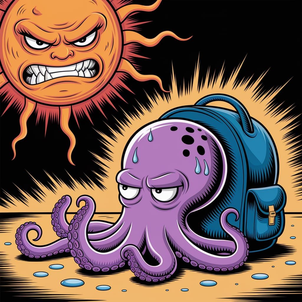 Young Octopus Overwhelmed by School Day