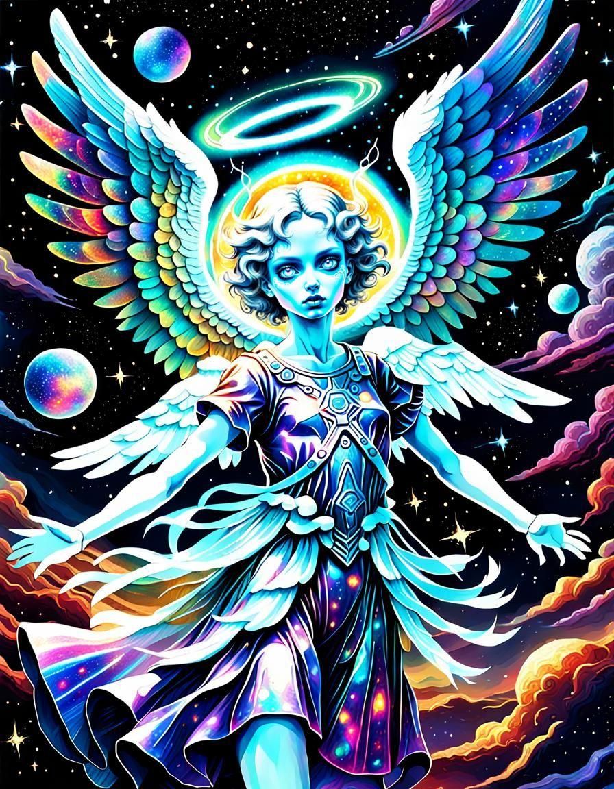 Cosmic Cannibal Angel in Astral Holographic Illustration