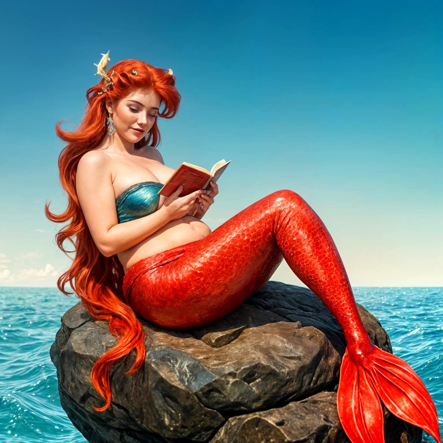 Mermaid Reading a Book, Astral Illustration