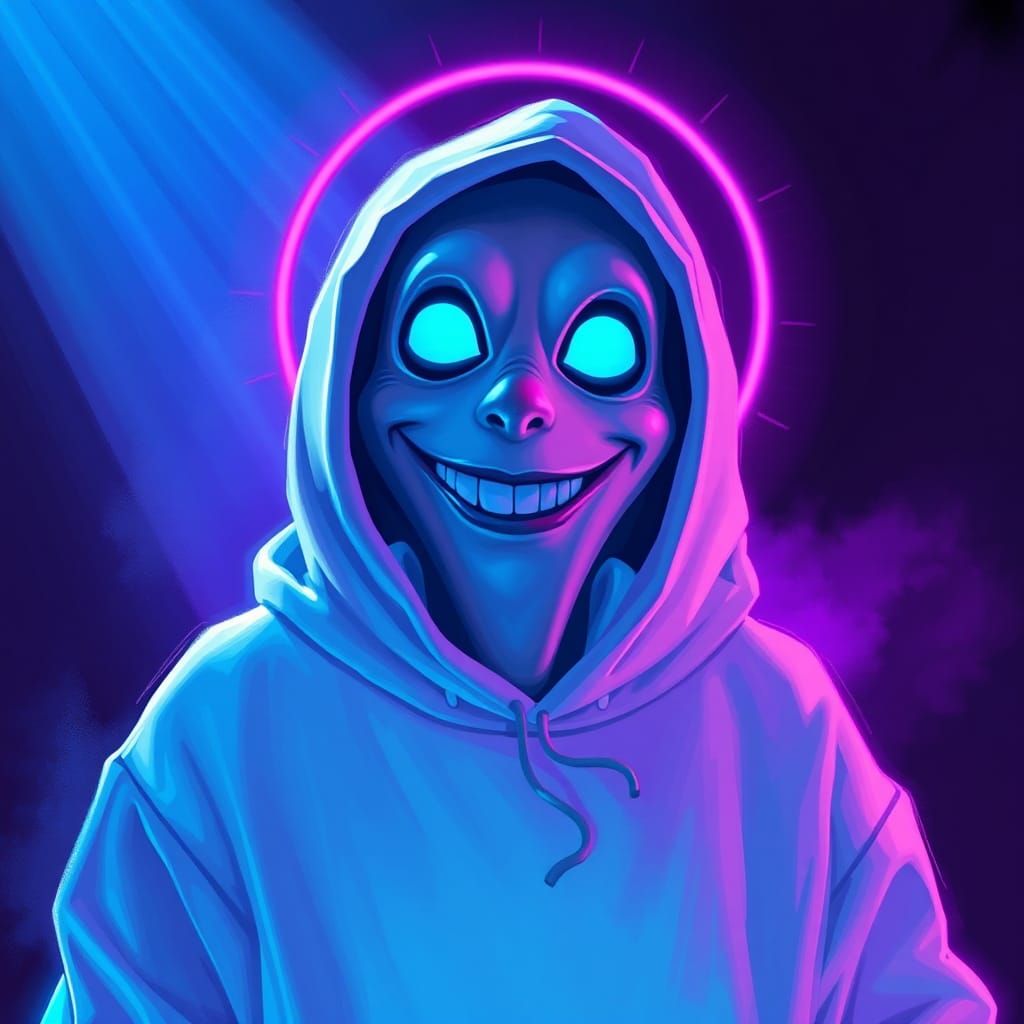 Playful Ghost in Neon Hoodie Under Blacklight