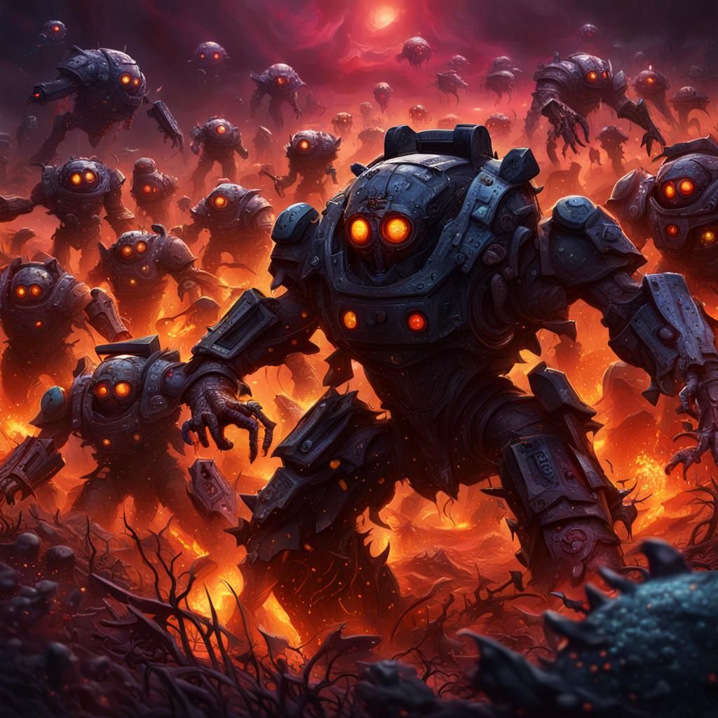 Immune Cell Army Battles Shadowy Viruses in Digital Art