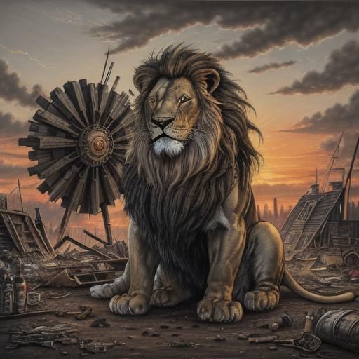 Post-Apocalyptic Junk Lion Tamer in Charcoal