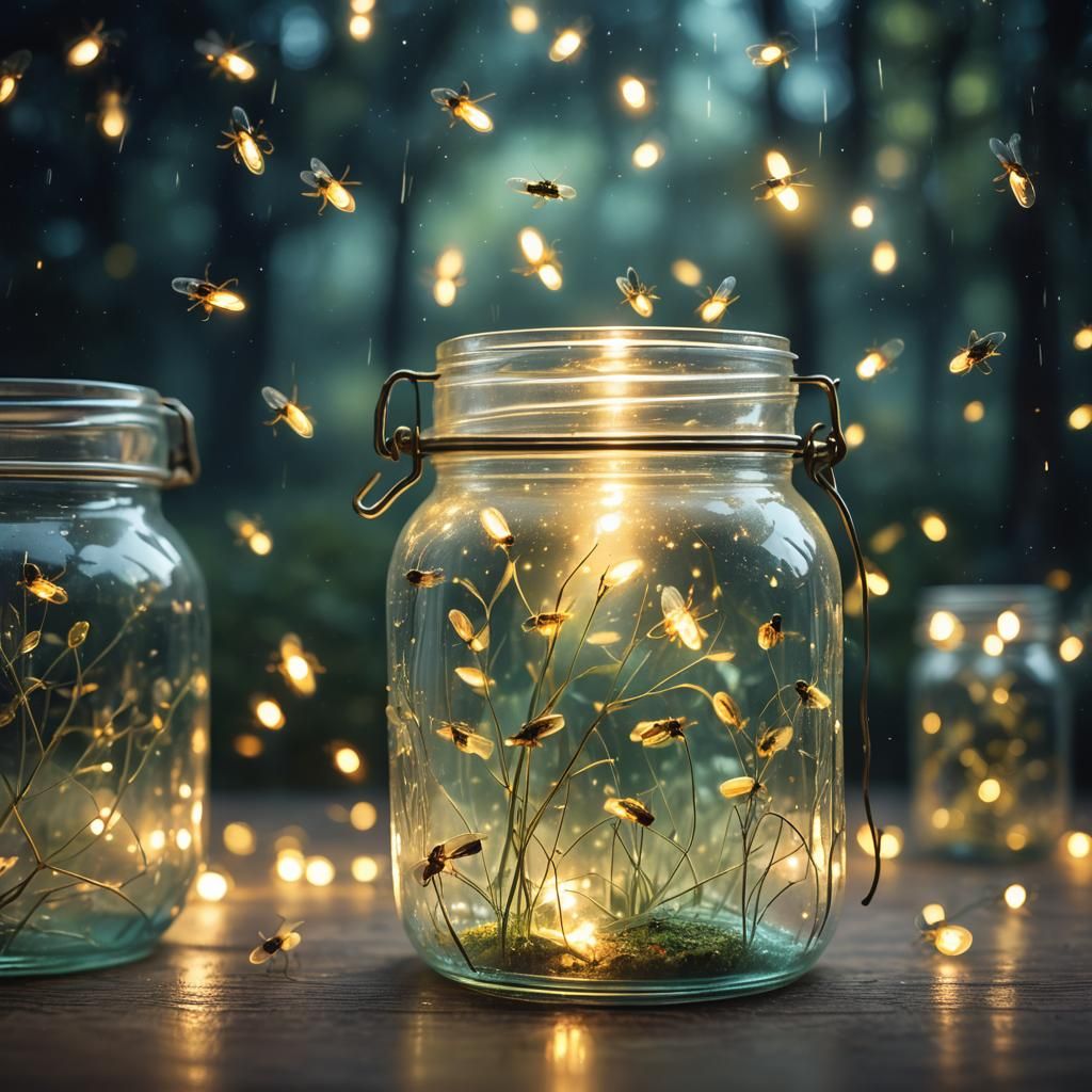 Glowing Fireflies in a Jar: Surreal Dreamscape