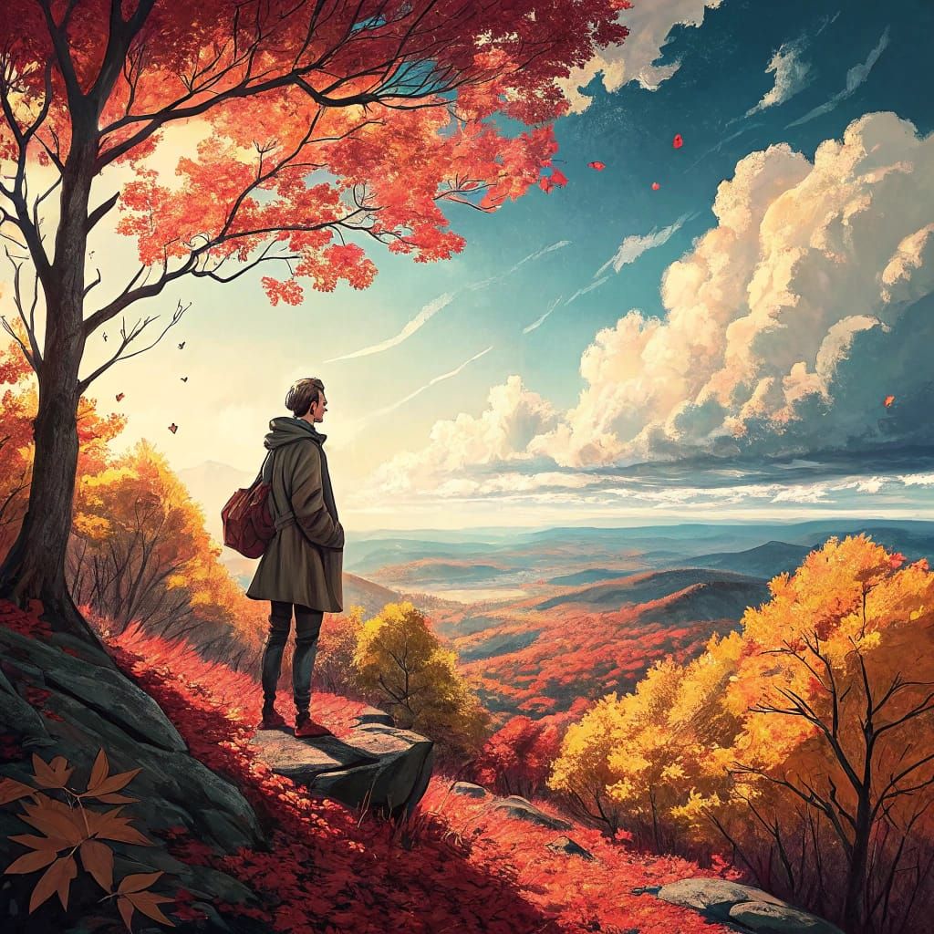 Cosmic Mountain Descent in Surrealistic Style